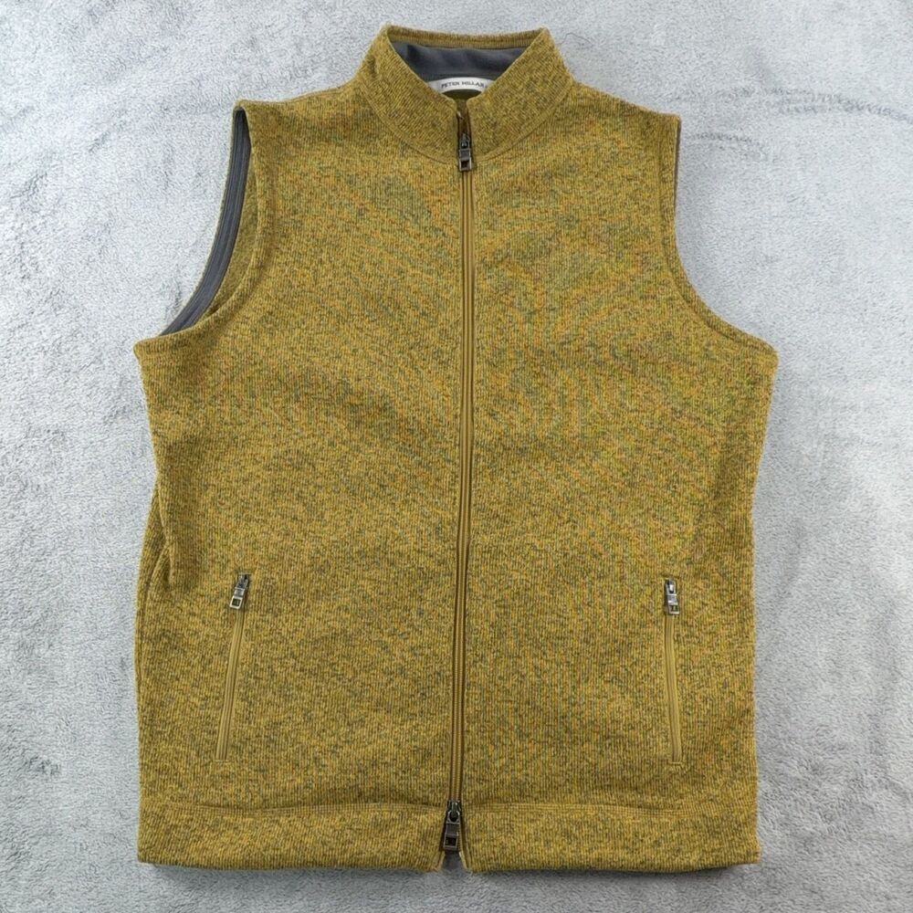 PETER MILLAR CROWN Sweater Fleece Vest Mens M Gold Yellow Full Zip
